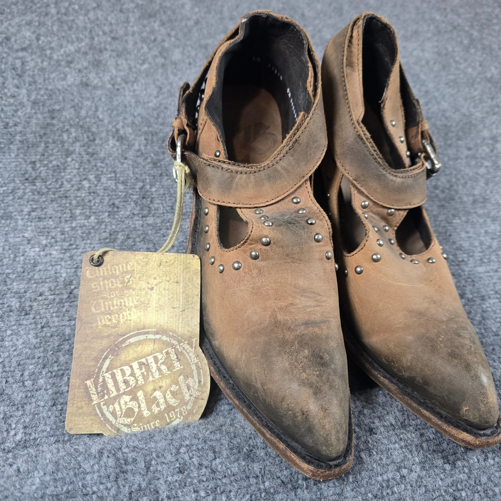 Liberty Black Women Brown Distressed Leather Studded Ankle Booties Western Style